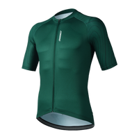 Front view of the Corsino Venice women's dark green short sleeve cycling jersey.