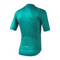 Back view of the Corsino Venice women's teal short sleeve cycling jersey.