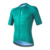 Front view of the Corsino Venice women's teal short sleeve cycling jersey.