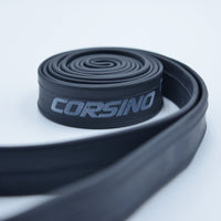 Image of a Corsino bike tube FV48mm, size 700x23/25C. The black rubber tube features the Corsino logo.