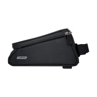Frame Bag 1.5L in black, made of water-resistant PVC, with dimensions 20x9x10cm and weight 320g, side view.