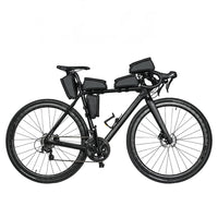 Frame Bag 1.5L in black, made of water-resistant PVC, with dimensions 20x9x10cm and weight 320g, featuring 5 bike attachvent options.
