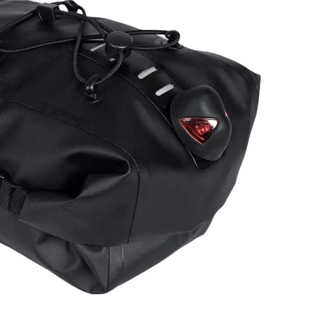 Close-up of the Corsino Explorer Seat Pack 13L tail light attachment point, showing practical design for added visibility and safety.