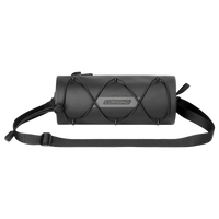 Front view of the black Corsino Force Bike Handlebar Bag showing the detachable shoulder strap and elastic storage loops on the waterproof 600D TPU surface.