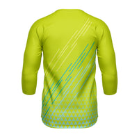 Back view of the vibrant yellow Corsino Lines off-road cycling top, emphasizing the airy comfort fit that easily accommodates body armor while instantly wicking away moisture during extreme downhill racing