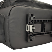 Angled bottom view of the Corsino Quest 17L rear bag highlighting the MIK 2.0 system, a popular bike rack attachment that allows for quick and secure installation