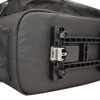 Angled bottom view of the Corsino Quest 17L rear bag highlighting the MIK 2.0 system, a popular bike rack attachment that allows for quick and secure installation
