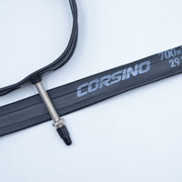 The Corsino 700x23/25C Road Bike Inner Tube. Engineered with highly durable, premium rubber, this exact-fit replacement tube guarantees superior puncture resistance and reliable high-pressure performance for serious road cyclists.