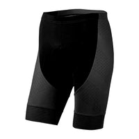 Front profile of the black Corsino SHARP Women's Cycling Shorts, showcasing the ergonomic fit, secure Lycra waistband, and breathable 210g fabric
