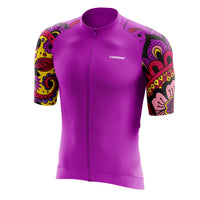 Front view of the purple Tribal women's jersey, utilizing carbon fabrics to protect against electrostatic charges while providing superior comfort on long summer rides
