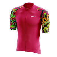 A red variant of the Corsino Tribal Women's Cycling Top, designed with compression side panels and Giro cut sleeves for a perfect anatomic performance fit
