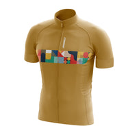 Front view of the beige Corsino Venti Men's Cycling Jersey in a comfort fit, featuring Technica Coolway fabric and a full covered zipper for a second-skin feel
