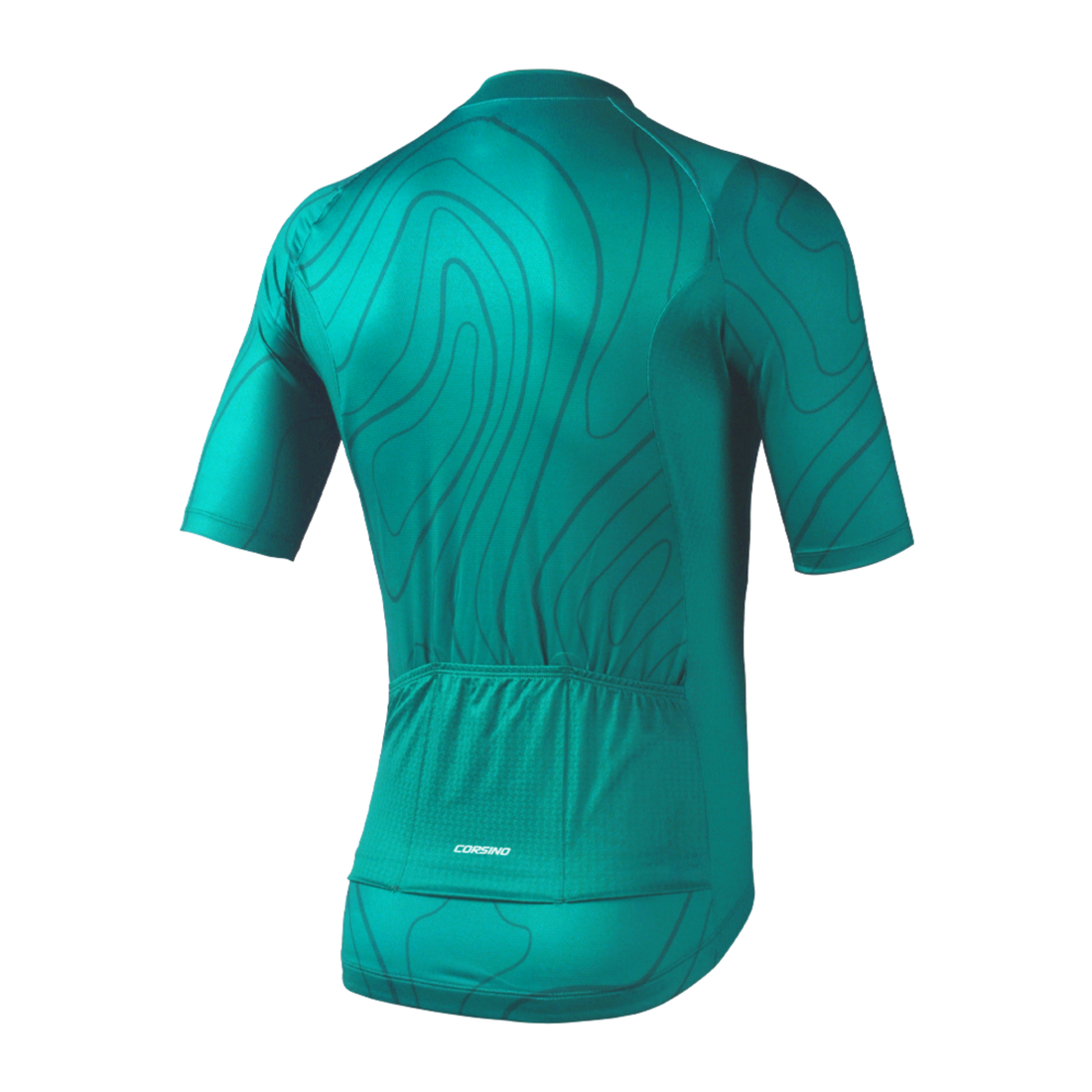 Back view of the Corsino Venice women's teal short sleeve cycling jersey.