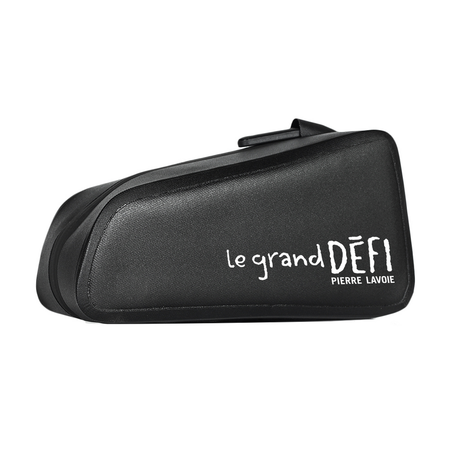 Custom printed black Sally Waterproof Bike Frame Bag 1.2L featuring a personalized logo on the side.