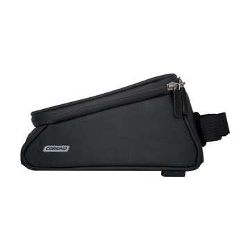 Frame Bag 1.5L in black, made of water-resistant PVC, with dimensions 20x9x10cm and weight 320g, side view.