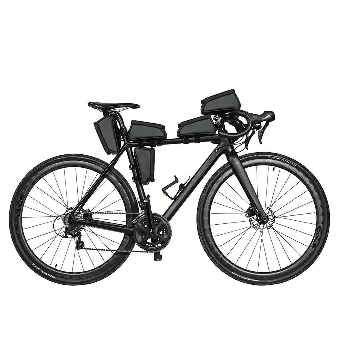 Frame Bag 1.5L in black, made of water-resistant PVC, with dimensions 20x9x10cm and weight 320g, featuring 5 bike attachvent options.