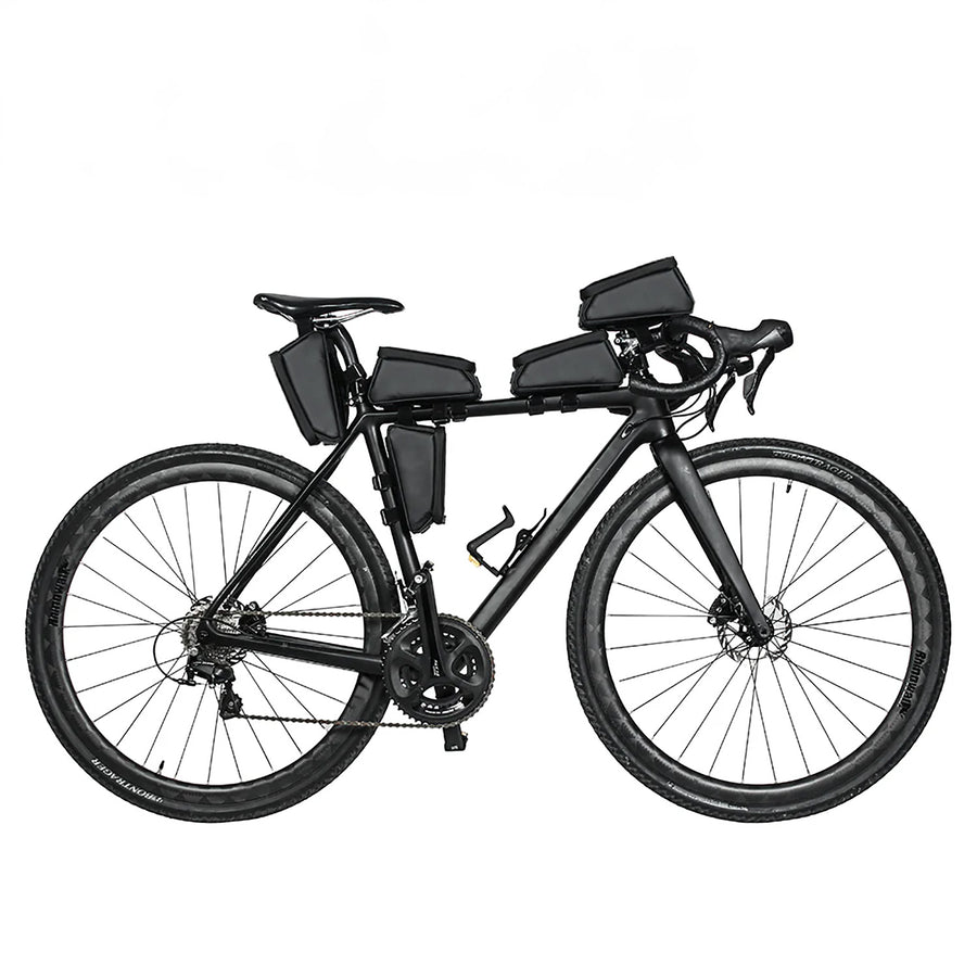 Frame Bag 1.5L in black, made of water-resistant PVC, with dimensions 20x9x10cm and weight 320g, featuring 5 bike attachvent options.