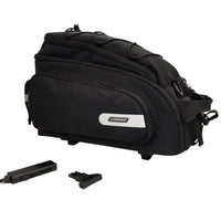 Black Corsino Adventure 12L bike rear rack bag, a durable 1680D polyester bicycle trunk bag featuring the MIK 2.0 system and anti-theft lock key for secure commutes
