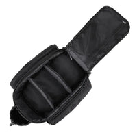 Open main storage area of the Corsino Adventure 12L rear rack bag, displaying the padded interior, removable compartment pads for flexible gear organization, and inner mesh zipper pouch