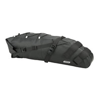 Side view of the Corsino Explorer Seat Pack 13L in black, showing its sleek waterproof PVC construction.