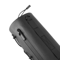 Close-up view of the black Corsino Force Bike Handlebar Bag showing the durable zipper and back panel details for secure mounting.
