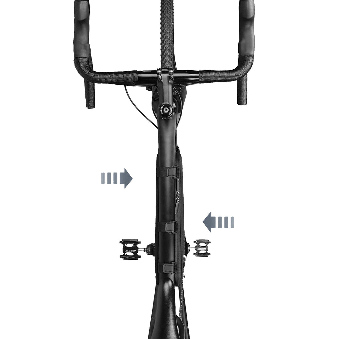 Close-up of the Corsino Excursion frame bag effortlessly repelling heavy water. The advanced heat-sealed seams and waterproof 840D Nylon TPU construction guarantee your critical cycling gear stays bone-dry in the harshest weather conditions