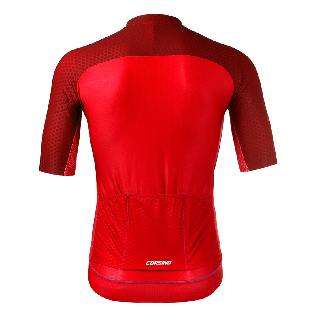 Back view of the red Giro Men's race jersey featuring the internal silicone gripper on the waist to keep the moisture-wicking fabric in place during intense rides