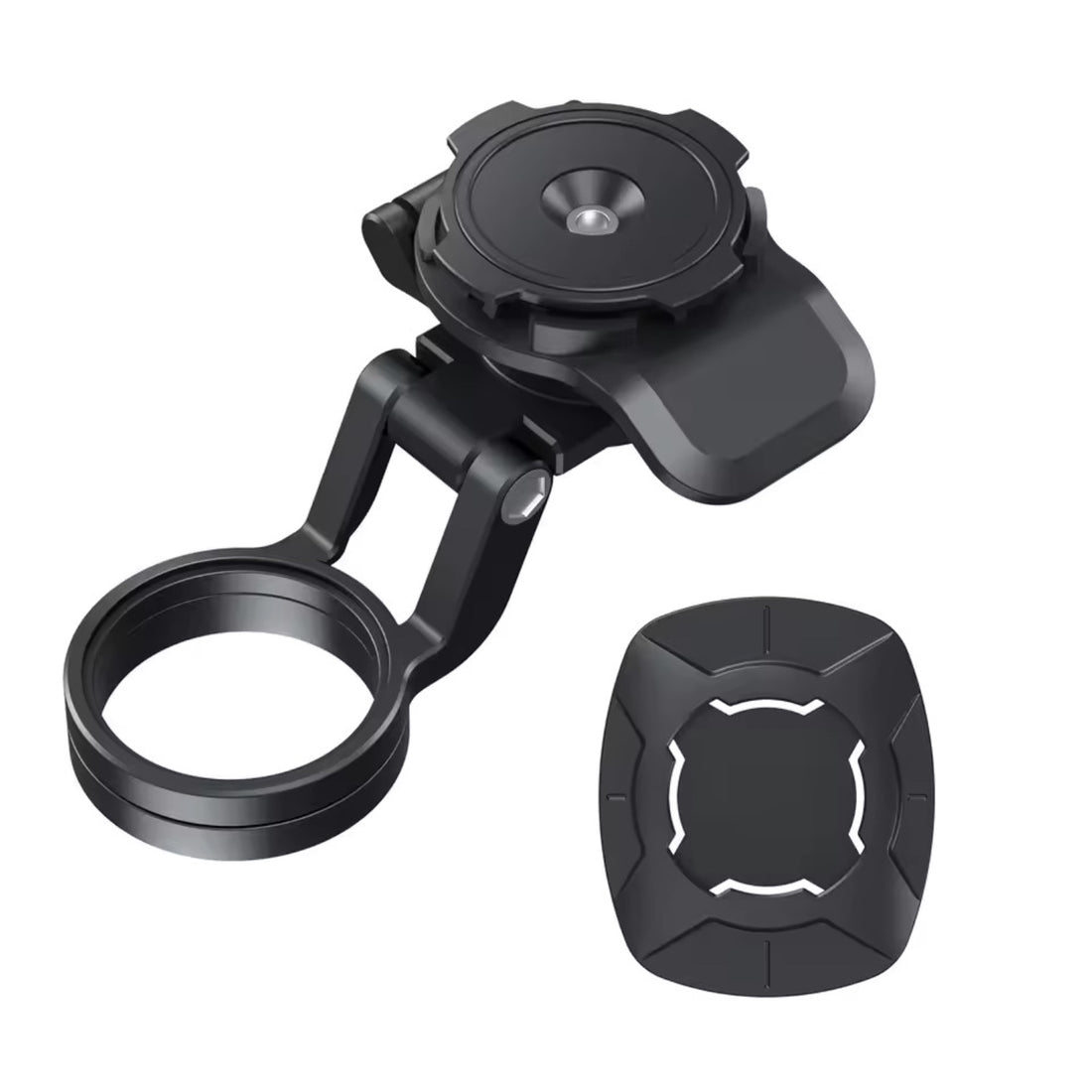 Corsino Black Lock Stem Cap Phone Mount made of aircraft-grade 7075-T6 CNC aluminum, featuring the dual-sided adjustable base and secure smartphone attachment adapter