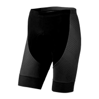 Front profile of the black Corsino SHARP Women's Cycling Shorts, showcasing the ergonomic fit, secure Lycra waistband, and breathable 210g fabric