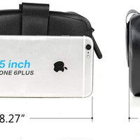 Size and dimension comparison of the Corsino Transit Waterproof Bike Saddle Bag placed next to an iPhone 6 Plus. Highlighting the ultra-compact, streamlined profile engineered to fit tucked away under your bicycle seat while providing enough room for essential flat-tire repair tools.