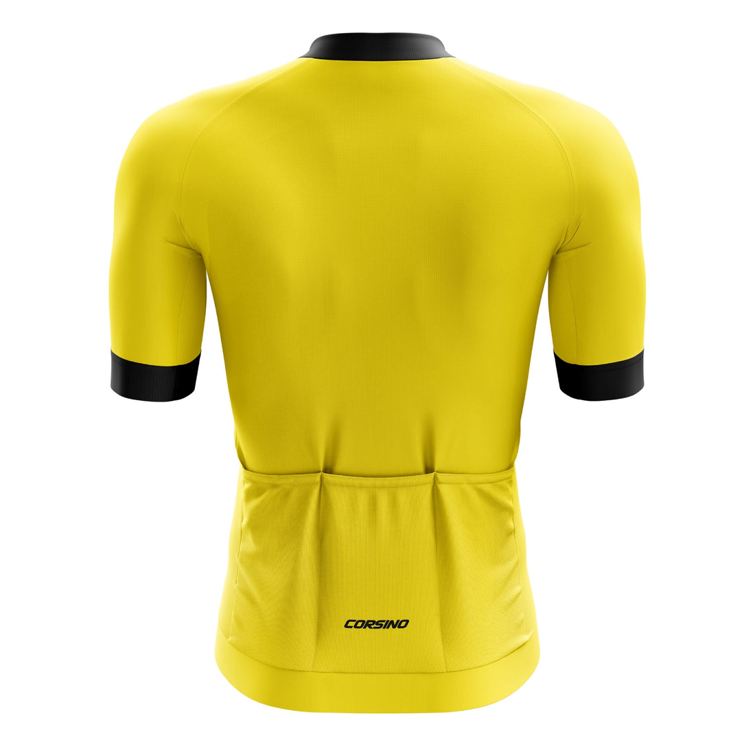 Back profile of the yellow Tremblant jersey displaying three rear bag pockets, an extra one zip pocket, an internal silicone waist gripper, and integrated reflective bands