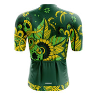 Back profile of the green Tribal jersey highlighting the internal silicone gripper on the waist that keeps the moisture-wicking fabric in place while riding