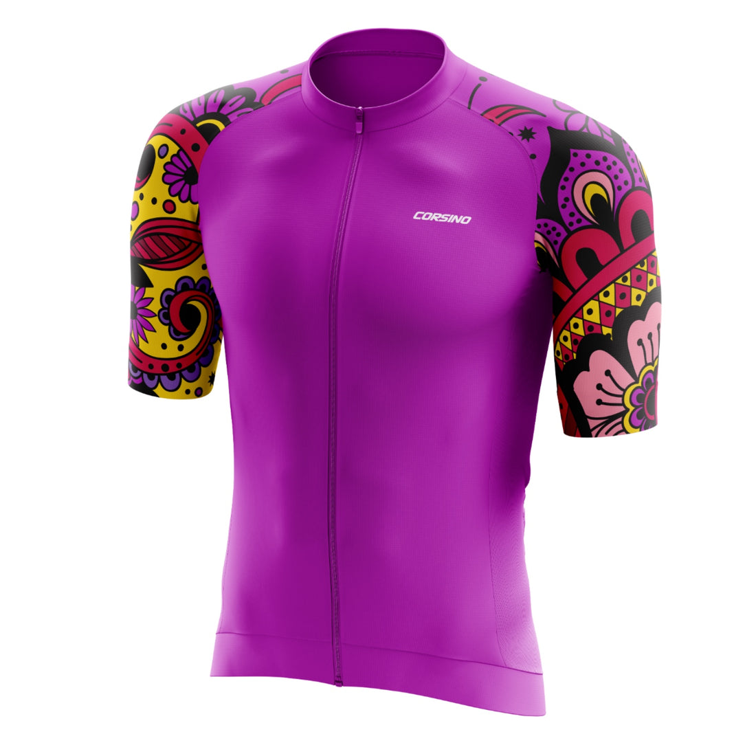 Front view of the purple Tribal women's jersey, utilizing carbon fabrics to protect against electrostatic charges while providing superior comfort on long summer rides