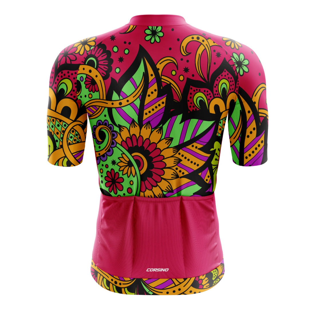 Back profile of the red Tribal jersey highlighting the internal silicone gripper on the waist that keeps the moisture-wicking fabric in place while riding