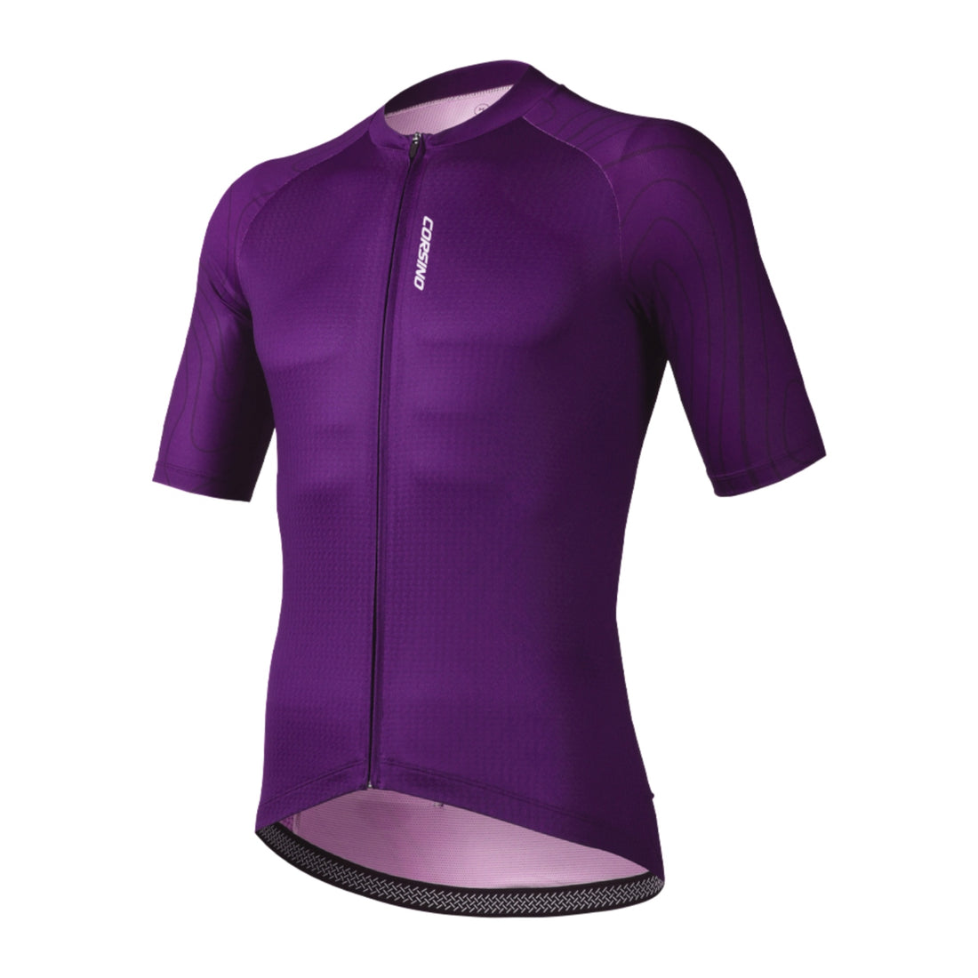 Front view of the purple Corsino Venice Women's Jersey featuring Lycra Technology side panels and a traditional sleeve elastic finish for an adaptive body fit