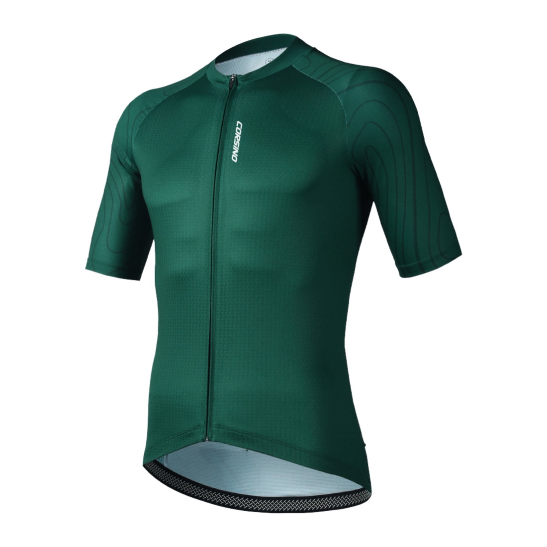 Front view of the green Corsino Venice Women's Short Sleeve Jersey in a comfort fit, showcasing the moisture-wicking Quick Dry fabric body and full covered zipper