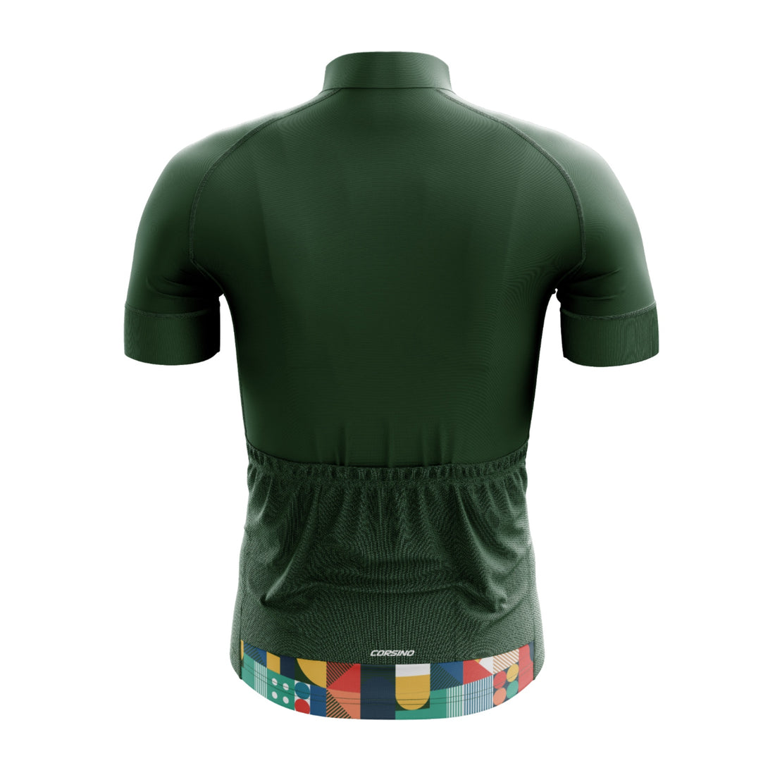 Back view of the green Venti jersey for men, illustrating the ergonomic rear pocket system and reflective bands for high-visibility road safety
