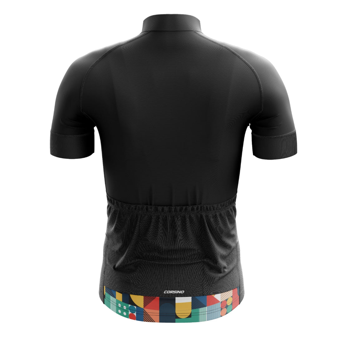 Back view of the black Venti men's technical top featuring 3 storage pockets and 1 zip pocket, optimized for comfort and high-performance results