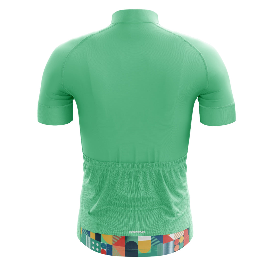 Back view of the green Venti jersey for women, illustrating the ergonomic rear pocket system and reflective bands for high-visibility road safety