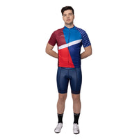 Model view of the premium Corsino Always men's cycling top, highlighting the secure silicone waistband gripper that guarantees the jersey stays locked perfectly in position during your most intense road sprints