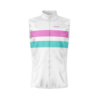 Front profile of the white and blue Corsino Elie Women's Sleeveless Cycling Jersey. Built with highly breathable Technica Coolway fabric to provide a cooling, second-skin fit that drastically minimizes wind resistance during hot summer rides.