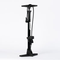 Full view of the heavy-duty Corsino Cycling Floor Pump in a sleek black finish. Crafted from robust alloy steel, this high-performance tire inflator easily delivers a massive 160 PSI, providing road cyclists with a stable, highly efficient inflation base before every ride.