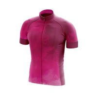 Front profile of the pink Corsino Cloud Women's Jersey showing the comfort fit body design and 4cm compression cuffs on sleeve ends built to minimize aerodynamic resistance