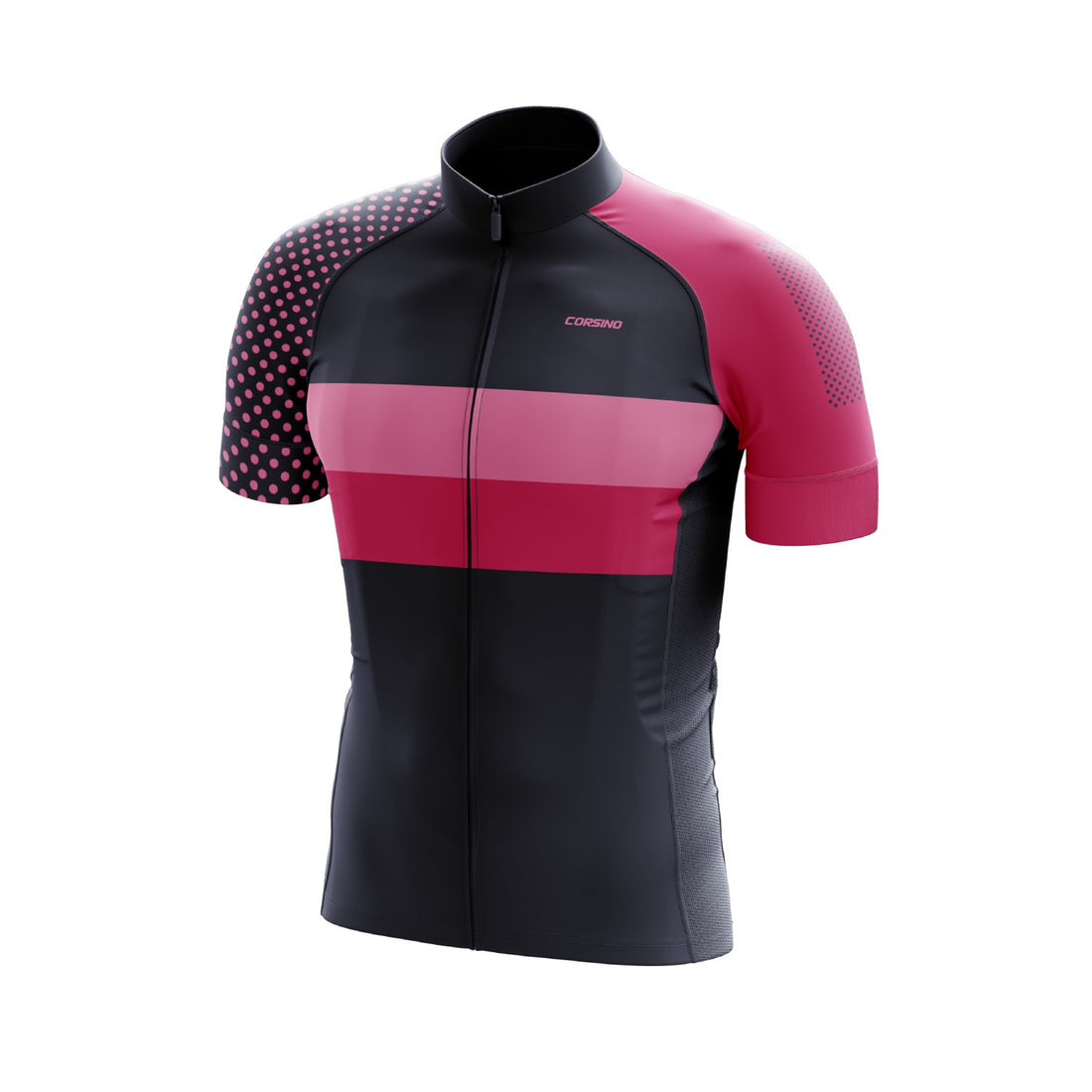 Front view of the high-speed Corsino FastNFree Women's Aero Jersey. Showcasing the aerodynamic Giro cut sleeves and premium carbon fabric engineered to seamlessly regulate core body temperature during intense female road sprints