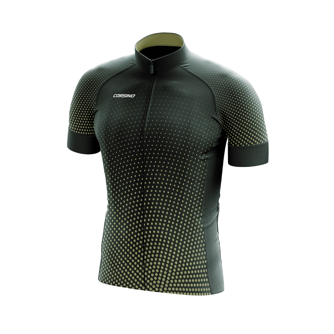Front view of the performance-driven Corsino Sprout Men's Cycling Jersey. Engineered with highly breathable Technica Coolway fabric and drag-reducing 4cm compression cuffs, this aerodynamic top contours perfectly to your body for a flawless, sweat-free second-skin feel during intense road sprints